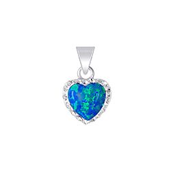 Wholesale 925 Sterling Silver Blue Opal Heart Shaped Semi Precious Pendant 