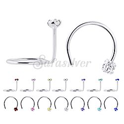 2mm Silver cubic zircon nose ring screw type