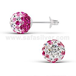 Wholesale Silver Pink Ball Mix Fuchsia Crystal Stud Earrings
