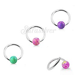 925 Silver Nose Hoop with  3MM Synthetic Opal Nose Hoops 8MM