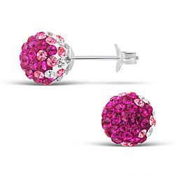 wholesale 925 Silver white and pink 8mm crystal ball stud earrings