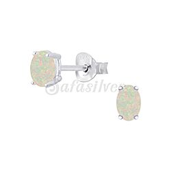 Wholesale 925 Silver White Oval Basket Opal Stud Earrings