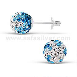 925 STERLING SILVER BLUE AND WHITE MIX CRYSTAL BALL 8MM EARSTUDS