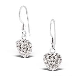 Wholesale 925 Sterling Silver Dangling Heart Crystal Earrings