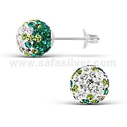 Wholesale 925 Sterling Silver Ball Mix Green Crystal Stud Earrings 
