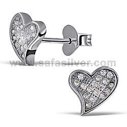 Wholesale 925 Silver CZ Shine Heart Micro Pave Stud Earrings