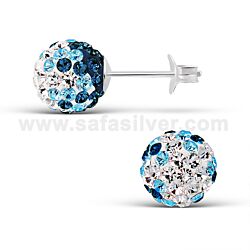 Wholesale 925 Sterling Silver Ball Mix Aquamarine Crystal Stud Earrings 
