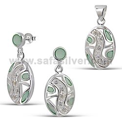 Wholesale 925 Sterling Silver Real Stone Green Semi-Precious Jewelry Set