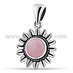 Wholesale 925 Sterling Silver Pink Quartz Flower Semi Precious Pendant