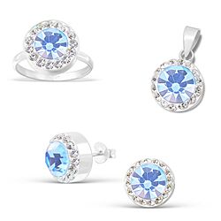 Wholesale 925 Sterling Silver Round Light Sapphire Crystal Jewelry Set