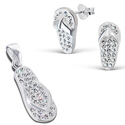Wholesale 925 Sterling Silver Slipper Design Crystal Jewelry Set