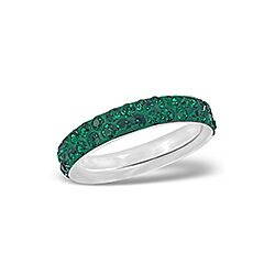 925 STERLING SILVER TWO LINE EMERALD  CRYSTAL RING