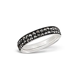 925 STERLING SILVER TWO LINE  HEMATITE  CRYSTAL RING