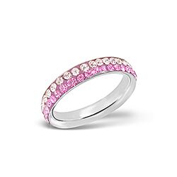 925 STERLING SILVER TWO LINE ROSE AND CRYSTAL RING
