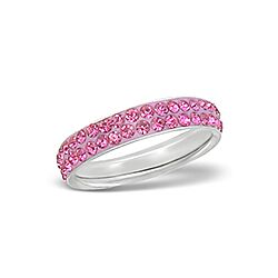 925 STERLING SILVER TWO LINE ROSE CRYSTAL RING
