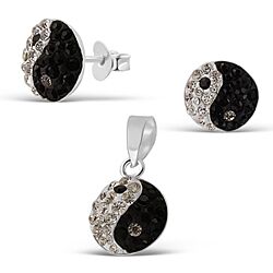Wholesale 925 Sterling Silver Ying Yang Crystal Jewelry Set
