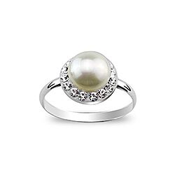 Wholesale 925 Sterling Silver White Pearl Smooth Round Shape Crystal Ring