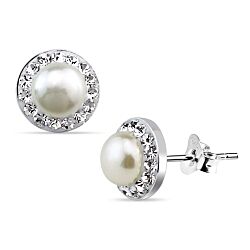 925 Silver Crystal with Pearl Round Stud Earring