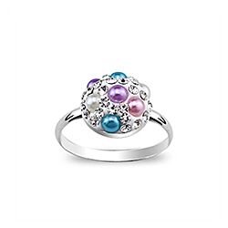 Wholesale 925 Sterling Silver Multi Color Half Ball Pearl Crystal Ring