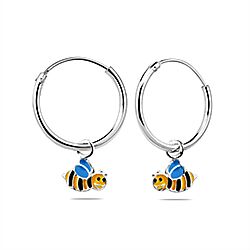 Wholesale 925 Sterling Silver Blue Yellow Honeybee Kids Hoops