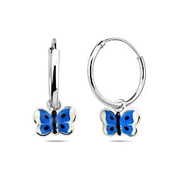 Wholesale 925 Sterling Silver White Enamel Butterfly Fancy Charm Hoop Earrings