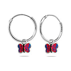 Wholesale 925 Sterling Silver Pink Blue Butterfly Kids Hoops