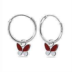 Wholesale 925 Sterling Silver Red White Butterfly Kids Hoops