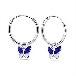 Wholesale 925 Sterling Silver Blue White Butterfly Kids Hoops  