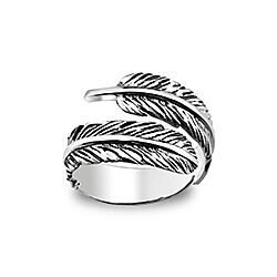 Wholesale 925 Sterling Silver Oxidized Feather Semi Precious Ring