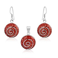 Wholesale 925 Sterling Silver Spiral Red Round Semi-Precious Jewelry Set