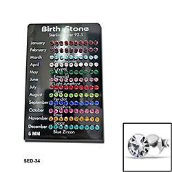 Wholesale 925 Sterling Silver Round Birthstone 60 Pairs Display Stand
