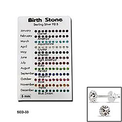 Wholesale 925 Sterling Silver 5mm Birthstone 60 Pairs Display Stand