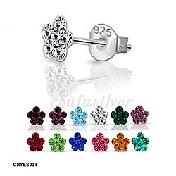 Wholesale 925 Silver Tiny Flower Color Preciosa Crystal Birthstone stud earrings