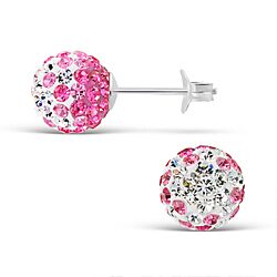 Wholesale 925 Silver Ball Mix Pink Crystal Stud Earrings 