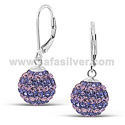 Wholesale 925 Sterling Silver Hanging Ball Shape  Crystal Earrings