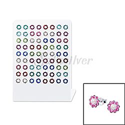 Wholesale 925 Sterling Silver Multi Color Flower 36 Pairs Display Stand