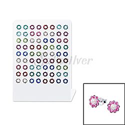Wholesale 925 Sterling Silver Multi Color Flower 36 Pairs Display Stand