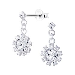  Wholesale 925 Silver Chain Crystal Flower Dangle Stud Earrings