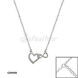 Wholesale 925 Silver Infinity Heart Cubic Zirconia Rhodium Plated Necklace 