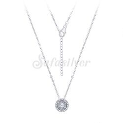 Wholesale 925 Silver Solitaire Cubic Zirconia Rhodium Plated Necklace 