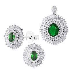Wholesale 925 Sterling Silver Emerald Oval  Cubic Zirconia Jewelry Set
