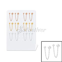 Wholesale 925 Sterling Silver Double Ball Chain 6 Pairs Display Stand