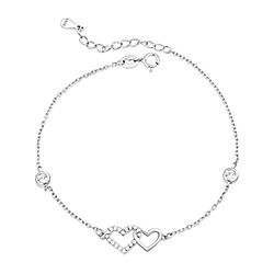 Wholesale 925 Sterling Silver Double Heart Cubic Zirconia Bracelet 