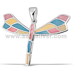 Wholesale 925 Sterling Silver Dragonfly Colored Semi Precious Pendant