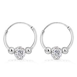 Wholesale 925 Sterling Silver CZ Pave Ball Charm Hoop Earrings 