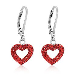 Wholesale Silver Crystal Red Heart Charm Hoop Earrings