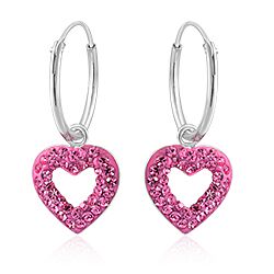 Wholesale 925 Sterling Silver CZ Pink Heart Charm Hoop Earrings