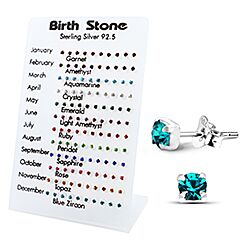 Wholesale Silver 5mm Aquamarine Birthstone 60 Pairs Display Stand