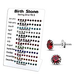 Silver 5mm Round Birthstone 60 Pairs Display Stand