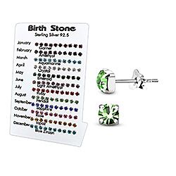 Wholesale Silver 5mm Round Birthstone 60 Pairs Display Stand